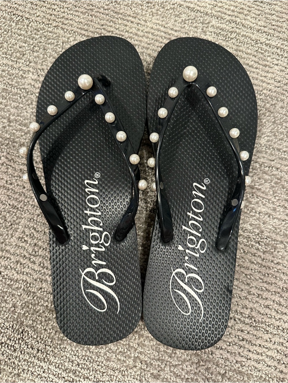 Brighton Pearl Platform Flip Flops Black Size 9 Embellished Sandals